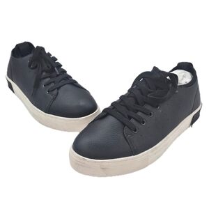 Strauss + Ramm Black Tumbled Leather Lace-Up Sneakers Men’s Size 9